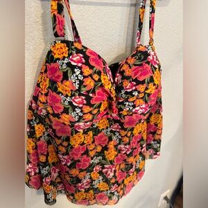Floral Mesh Tankini Top- 1X
